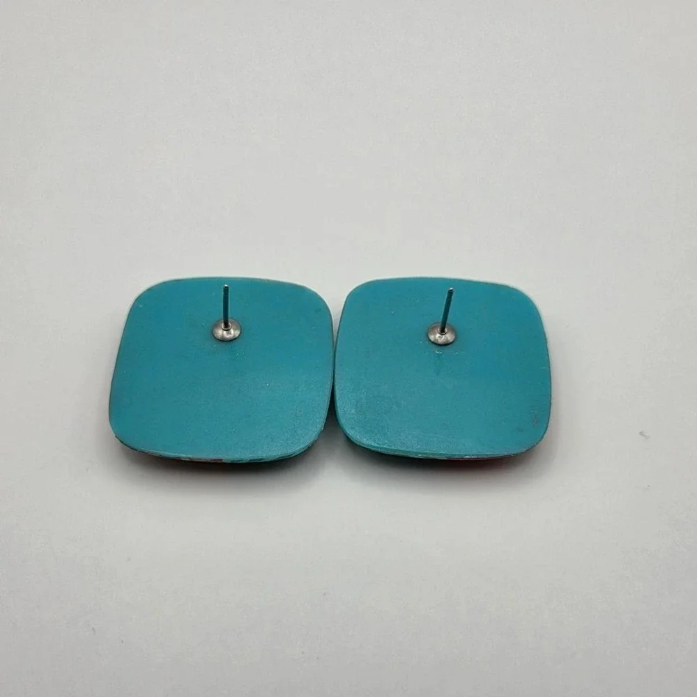 Avon Tropical Beauty Earrings Womens OS Teal Good 1987 Floral Lucite Square 80s